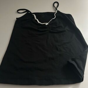Brandy Melville Black Lace-Trim Cotton Cami Tank Top